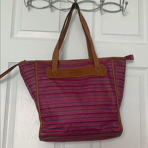 Fossil Pink Strip Tote Bag
